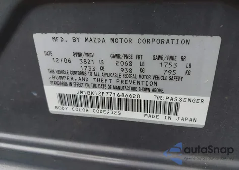 2007 Mazda Mazda3 I из США, поврежденный, VIN JM1BK12F771686620